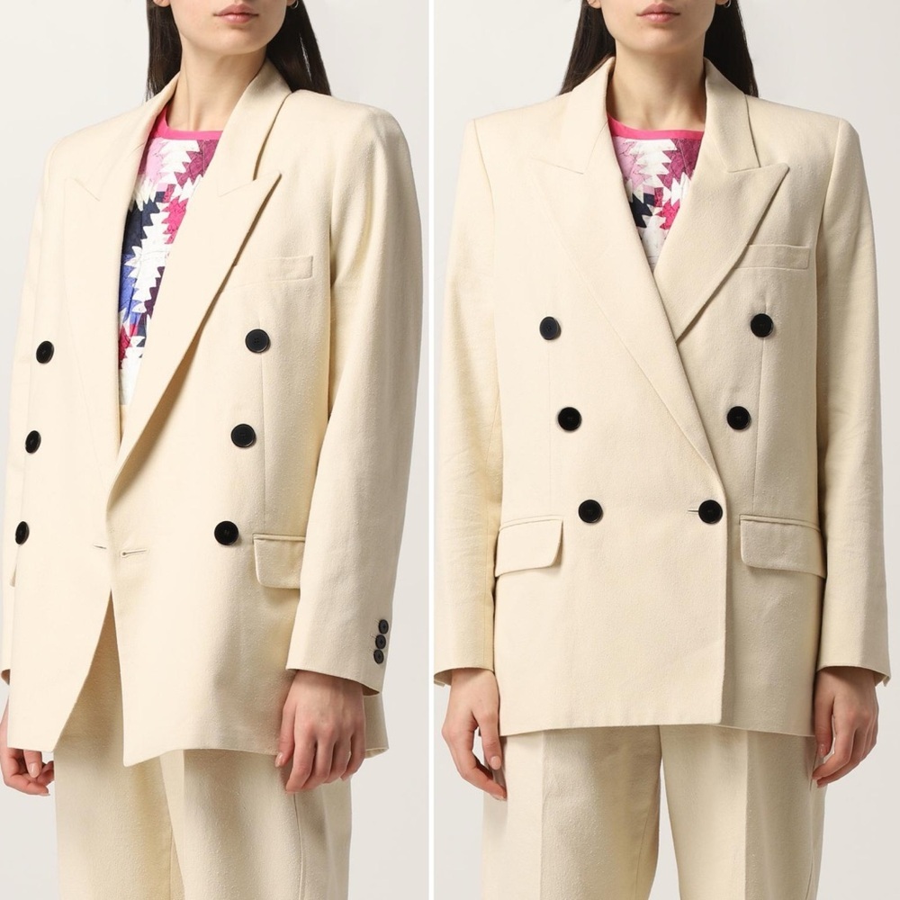 Isabel Marant Cotton Wool Blend Blazer Jacket in Ivory Size 42 (XL US) - Picture 14 of 16